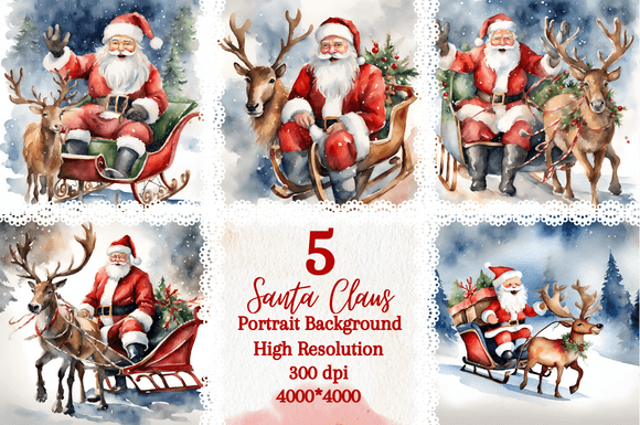 5 Watercolor Christmas Santa Backgrounds for Festive Projects