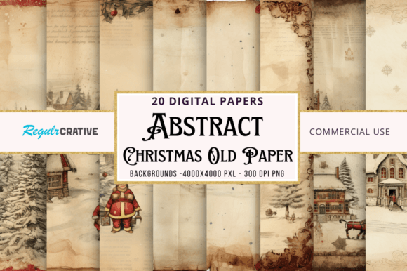 Christmas Old Paper Backgrounds Bundle for Vintage Designs