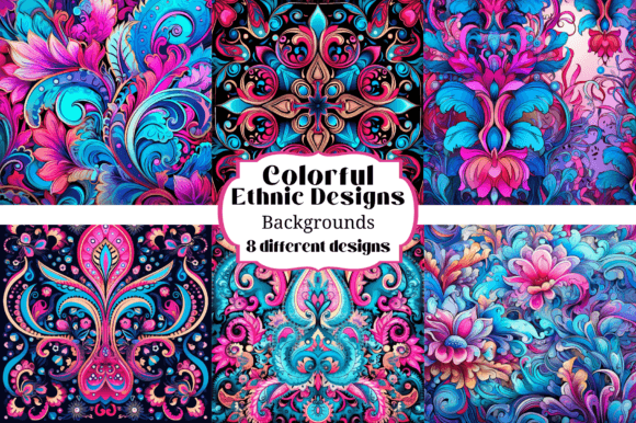 Colorful Ethnic Designs: Ornate Backgrounds for Creative Projects