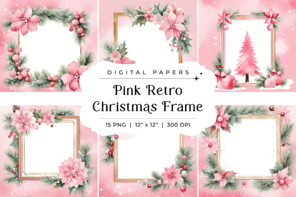 Embrace Nostalgia: Pink Retro Christmas Frame Backgrounds