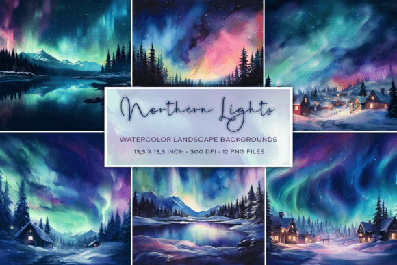 Enchanting Northern Lights Watercolor Backgrounds for Creative Projects