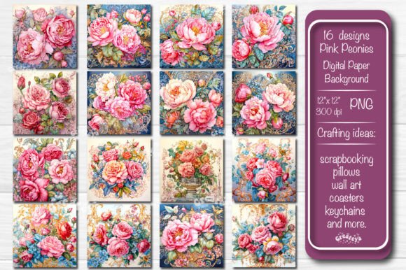 Flower Backgrounds Pink and Blue Peonies: A Designer's Toolkit