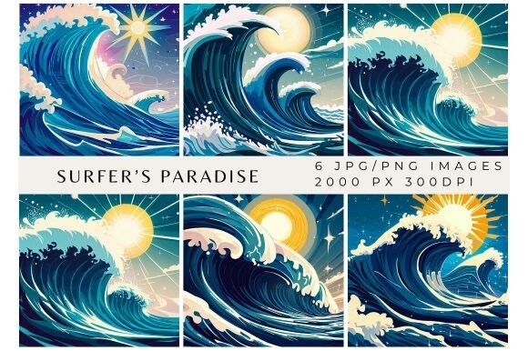 Surfer's Paradise Digital Backgrounds: Hokusai-Inspired Waves
