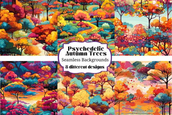 Vibrant Psychedelic Autumn Trees for Creative Projects