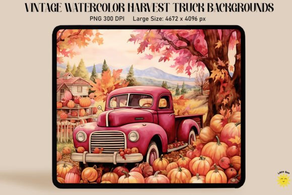 Watercolor Fall Pickup Truck Backgrounds for Autumn Projects