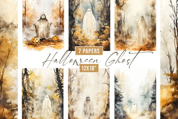 Watercolor Halloween Ghost Backgrounds for Creative Projects