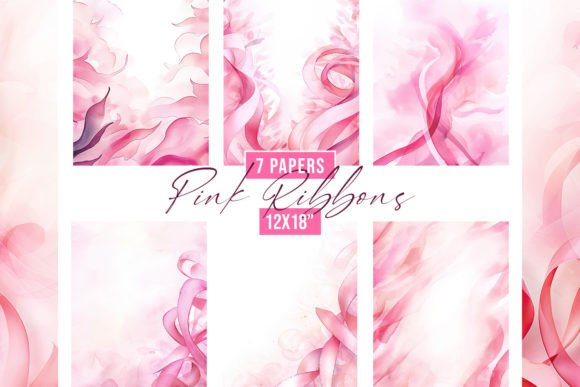 Watercolor Pink Ribbons Backgrounds for Creative Projects