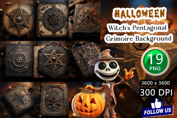 Witch's Pentagonal Grimoire Backgrounds: Mystical Design Assets